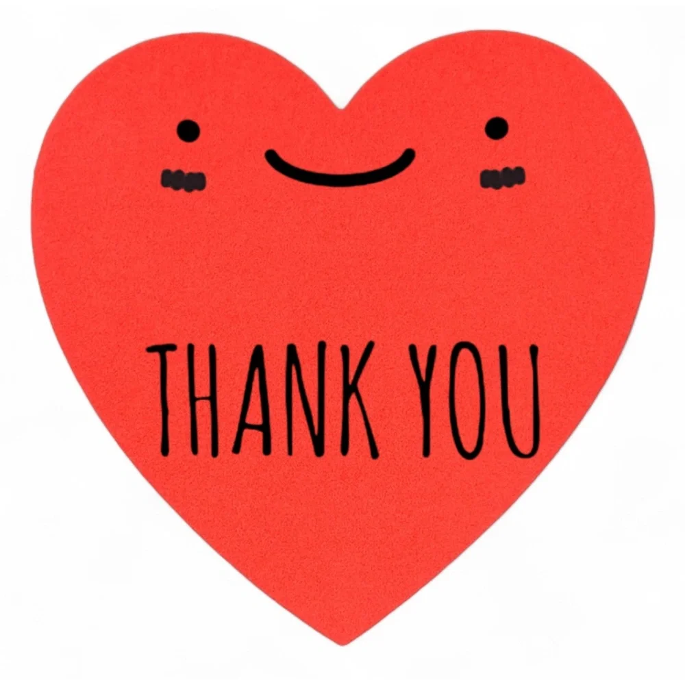 100 Cute Thank You Stickers | Smiley Heart | Small Business Packaging